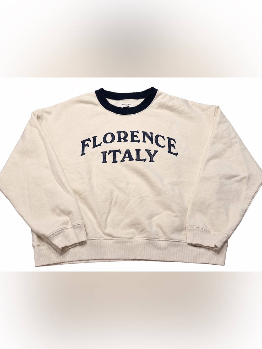 American Eagle Florence Italy Oversized Sweatshirt Cream Navy XL